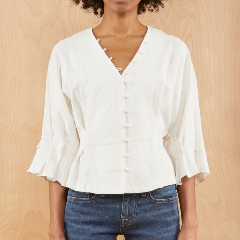 Pixie Market White Cream Linen Button Top - Picture 8 of 9